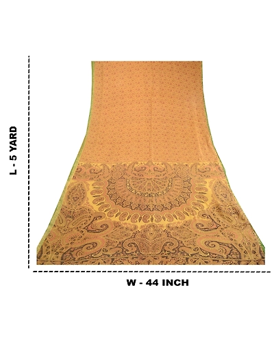 Sanskriti Vintage Sarees Green Indian Pure Silk Printed Sari Floral Craft Fabric, PR-63147-Green-Pure Silk-8