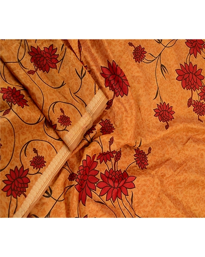 Sanskriti Vintage Sarees Salted Caramel Pure Silk Printed Sari Soft Craft Fabric, PR-63154-Salted Caramel-Pure Silk-1