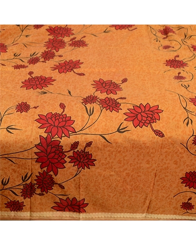 Sanskriti Vintage Sarees Salted Caramel Pure Silk Printed Sari Soft Craft Fabric, PR-63154-Salted Caramel-Pure Silk-3