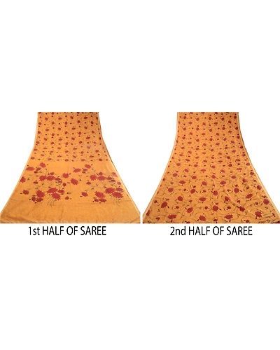 Sanskriti Vintage Sarees Salted Caramel Pure Silk Printed Sari Soft Craft Fabric, PR-63154-Salted Caramel-Pure Silk-4