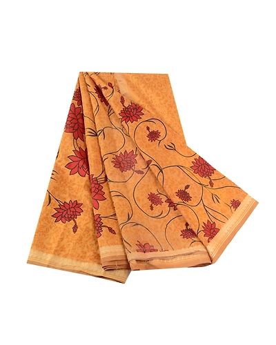 Sanskriti Vintage Sarees Salted Caramel Pure Silk Printed Sari Soft Craft Fabric, PR-63154-Salted Caramel-Pure Silk-6