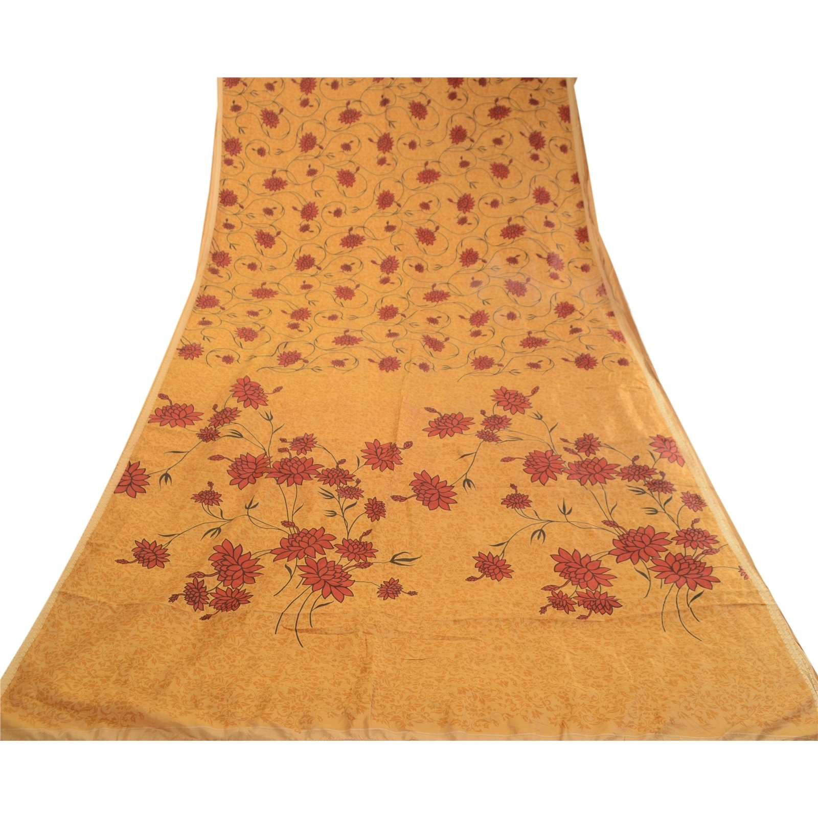 Sanskriti Vintage Sarees Salted Caramel Pure Silk Printed Sari Soft Craft Fabric, PR-63154-Salted Caramel-Pure Silk-7