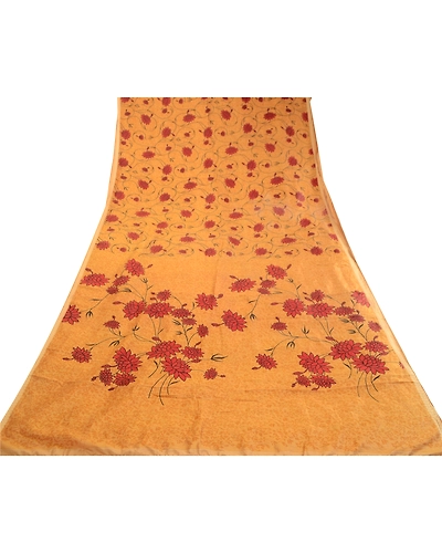 Sanskriti Vintage Sarees Salted Caramel Pure Silk Printed Sari Soft Craft Fabric, PR-63154-Salted Caramel-Pure Silk-7