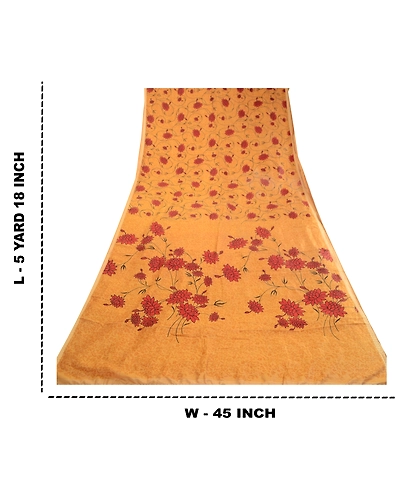 Sanskriti Vintage Sarees Salted Caramel Pure Silk Printed Sari Soft Craft Fabric, PR-63154-Salted Caramel-Pure Silk-8