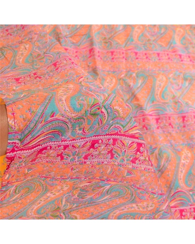 Sanskriti Vintage Sarees Yellow Pure Silk Printed Sari 5Yd Floral Craft Fabric, PR-63171-Yellow-Pure Silk-5