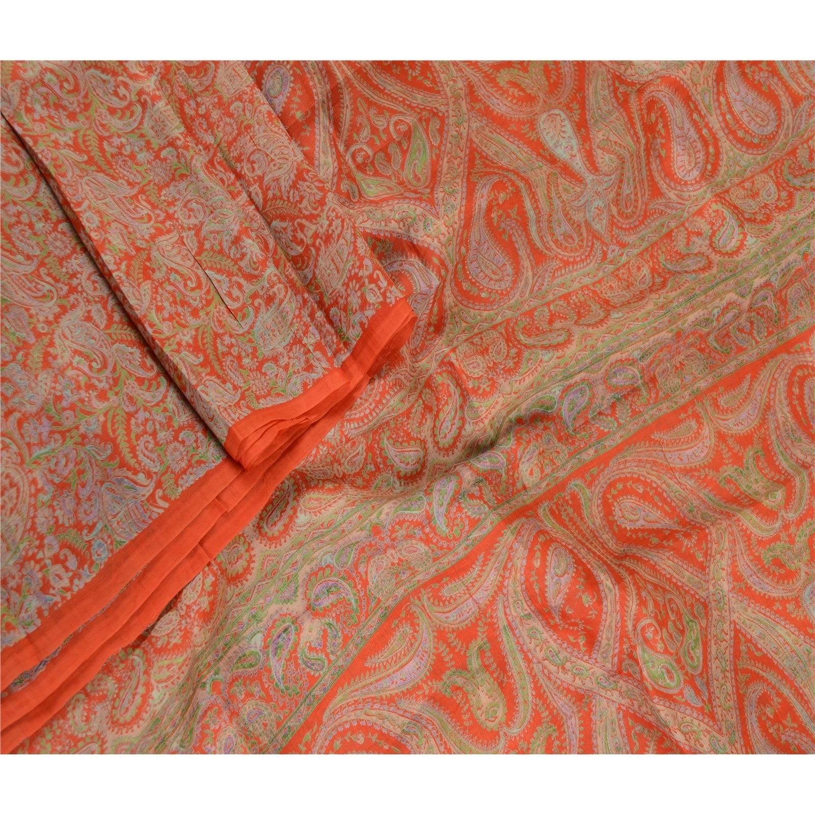 Sanskriti Vintage Sarees From India Red Pure Silk Printed Sari 5Yd Craft Fabric, PR-63285-Red-Pure Silk-2