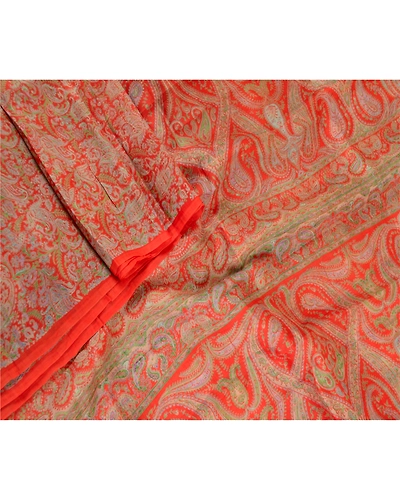Sanskriti Vintage Sarees From India Red Pure Silk Printed Sari 5Yd Craft Fabric, PR-63285-Red-Pure Silk-2
