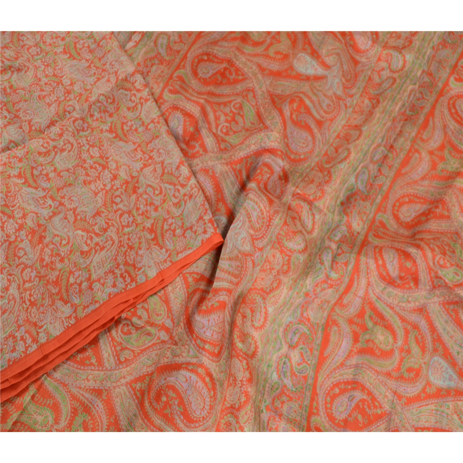 Sanskriti Vintage Sarees From India Red Pure Silk Printed Sari 5Yd Craft Fabric, PR-63285-Red-Pure Silk-3