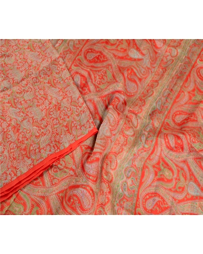 Sanskriti Vintage Sarees From India Red Pure Silk Printed Sari 5Yd Craft Fabric, PR-63285-Red-Pure Silk-3