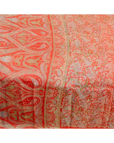 Sanskriti Vintage Sarees From India Red Pure Silk Printed Sari 5Yd Craft Fabric, PR-63285-Red-Pure Silk-4