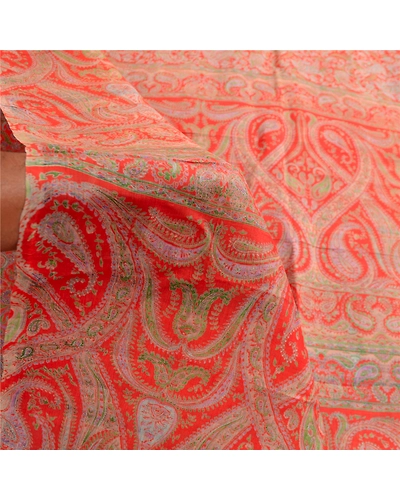 Sanskriti Vintage Sarees From India Red Pure Silk Printed Sari 5Yd Craft Fabric, PR-63285-Red-Pure Silk-6