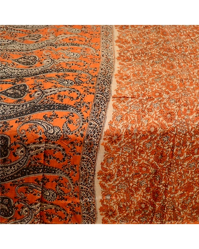 Sanskriti Vintage Sarees Indian Orange/Brown Printed Pure Silk Sari Craft Fabric, PR-63295-Orange &amp; Brown-Pure Silk-3