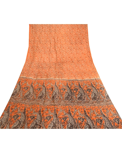 Sanskriti Vintage Sarees Indian Orange/Brown Printed Pure Silk Sari Craft Fabric, PR-63295-Orange &amp; Brown-Pure Silk-7