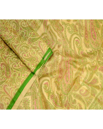 Sanskriti Vintage Sarees Indian Green Printed Pure Silk Sari Soft Craft Fabric, PR-63296-Green-Pure Silk-1