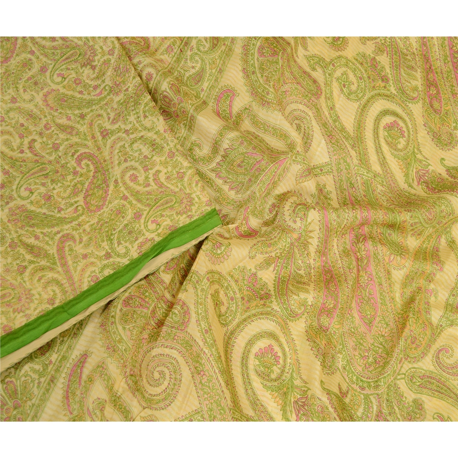 Sanskriti Vintage Sarees Indian Green Printed Pure Silk Sari Soft Craft Fabric, PR-63296-Green-Pure Silk-2