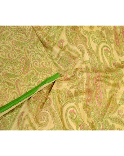 Sanskriti Vintage Sarees Indian Green Printed Pure Silk Sari Soft Craft Fabric, PR-63296-Green-Pure Silk-2