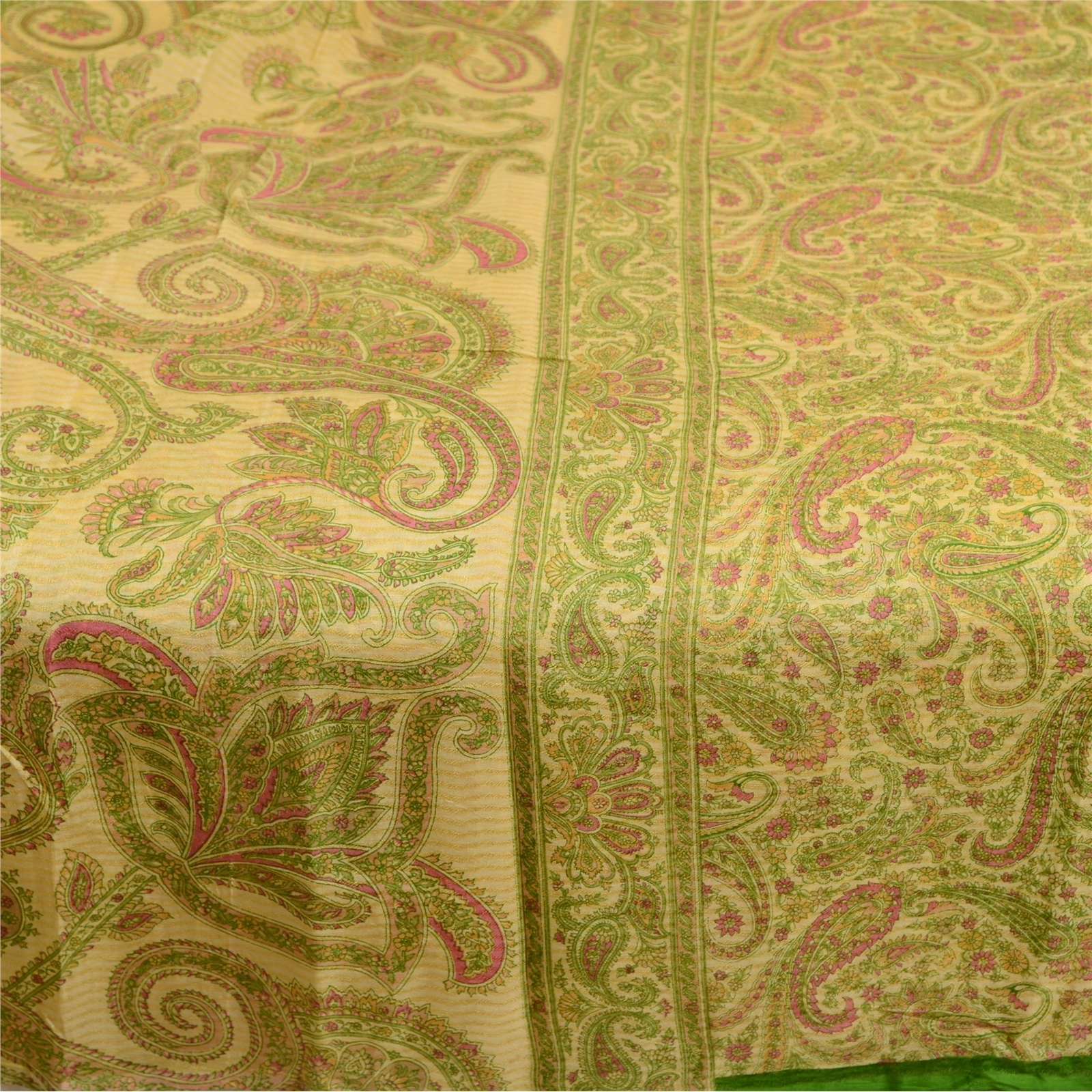 Sanskriti Vintage Sarees Indian Green Printed Pure Silk Sari Soft Craft Fabric, PR-63296-Green-Pure Silk-3