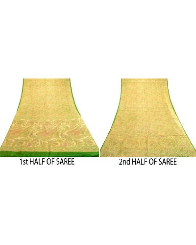 Sanskriti Vintage Sarees Indian Green Printed Pure Silk Sari Soft Craft Fabric, PR-63296-Green-Pure Silk-4