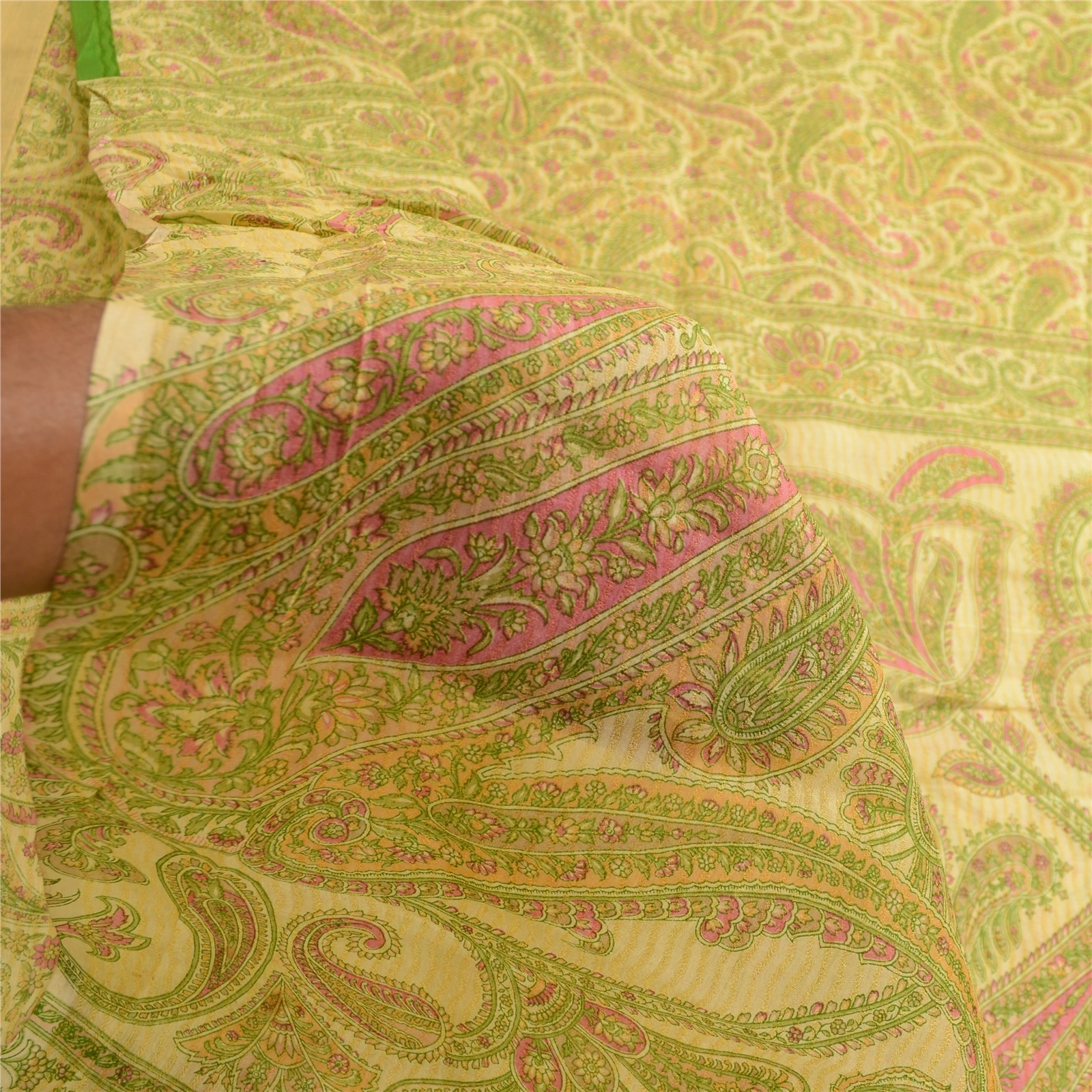 Sanskriti Vintage Sarees Indian Green Printed Pure Silk Sari Soft Craft Fabric, PR-63296-Green-Pure Silk-5