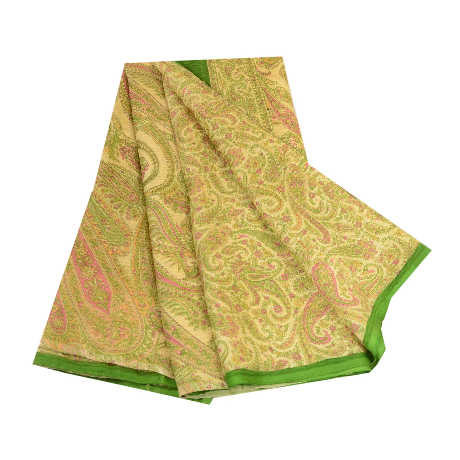 Sanskriti Vintage Sarees Indian Green Printed Pure Silk Sari Soft Craft Fabric, PR-63296-Green-Pure Silk-6