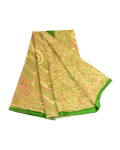 Sanskriti Vintage Sarees Indian Green Printed Pure Silk Sari Soft Craft Fabric, PR-63296-Green-Pure Silk-6