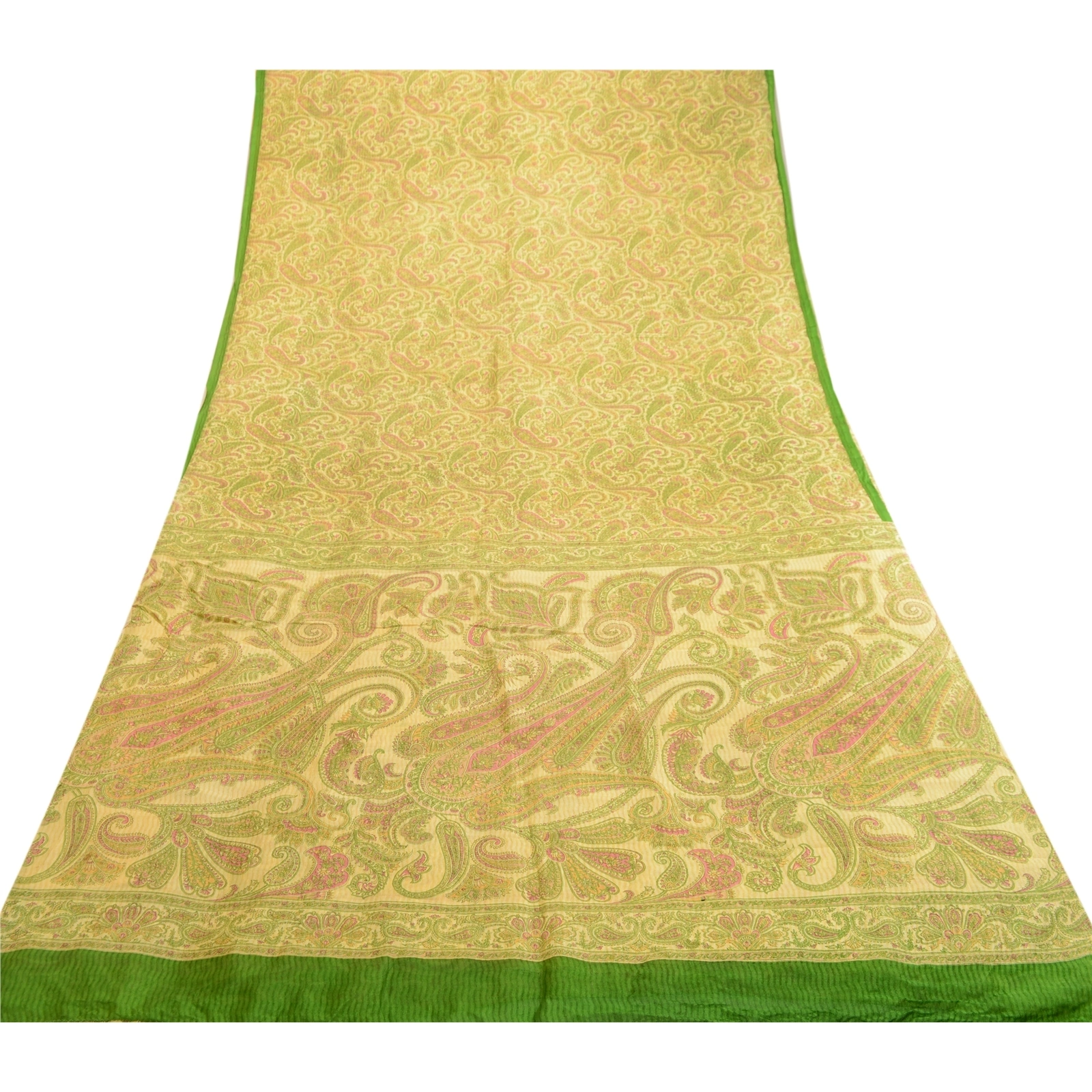 Sanskriti Vintage Sarees Indian Green Printed Pure Silk Sari Soft Craft Fabric, PR-63296-Green-Pure Silk-7