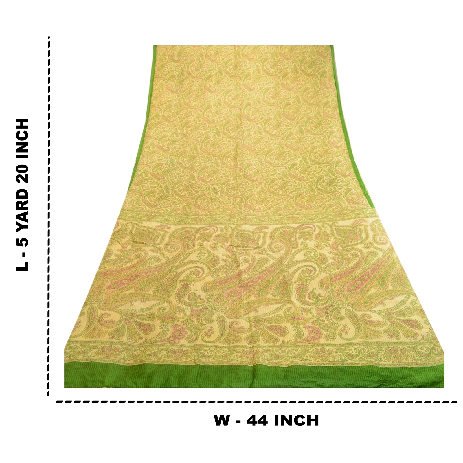 Sanskriti Vintage Sarees Indian Green Printed Pure Silk Sari Soft Craft Fabric, PR-63296-Green-Pure Silk-8