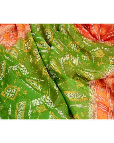 Sanskriti Vintage Sarees Green Printed 100% Pure Silk Sari Soft 5Yd Craft Fabric, PR-63298-Green-Pure Silk-1