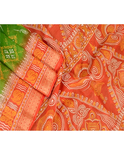 Sanskriti Vintage Sarees Green Printed 100% Pure Silk Sari Soft 5Yd Craft Fabric, PR-63298-Green-Pure Silk-2