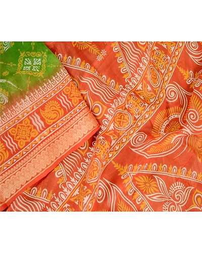 Sanskriti Vintage Sarees Green Printed 100% Pure Silk Sari Soft 5Yd Craft Fabric, PR-63298-Green-Pure Silk-3
