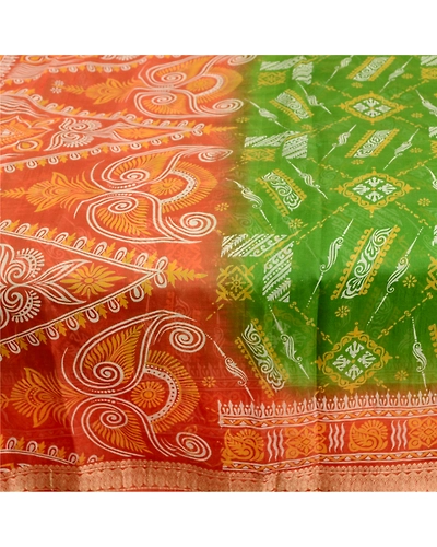 Sanskriti Vintage Sarees Green Printed 100% Pure Silk Sari Soft 5Yd Craft Fabric, PR-63298-Green-Pure Silk-4