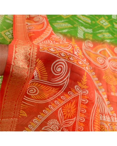 Sanskriti Vintage Sarees Green Printed 100% Pure Silk Sari Soft 5Yd Craft Fabric, PR-63298-Green-Pure Silk-6