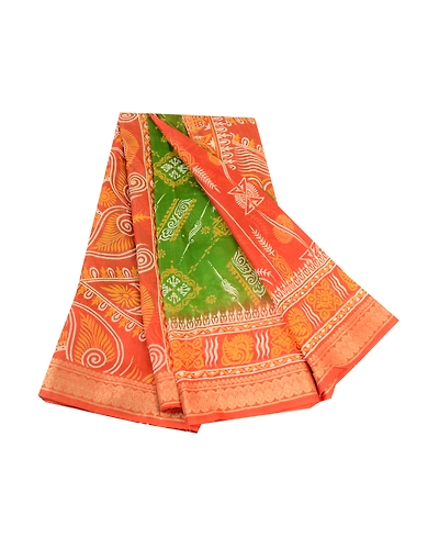 Sanskriti Vintage Sarees Green Printed 100% Pure Silk Sari Soft 5Yd Craft Fabric, PR-63298-Green-Pure Silk-7