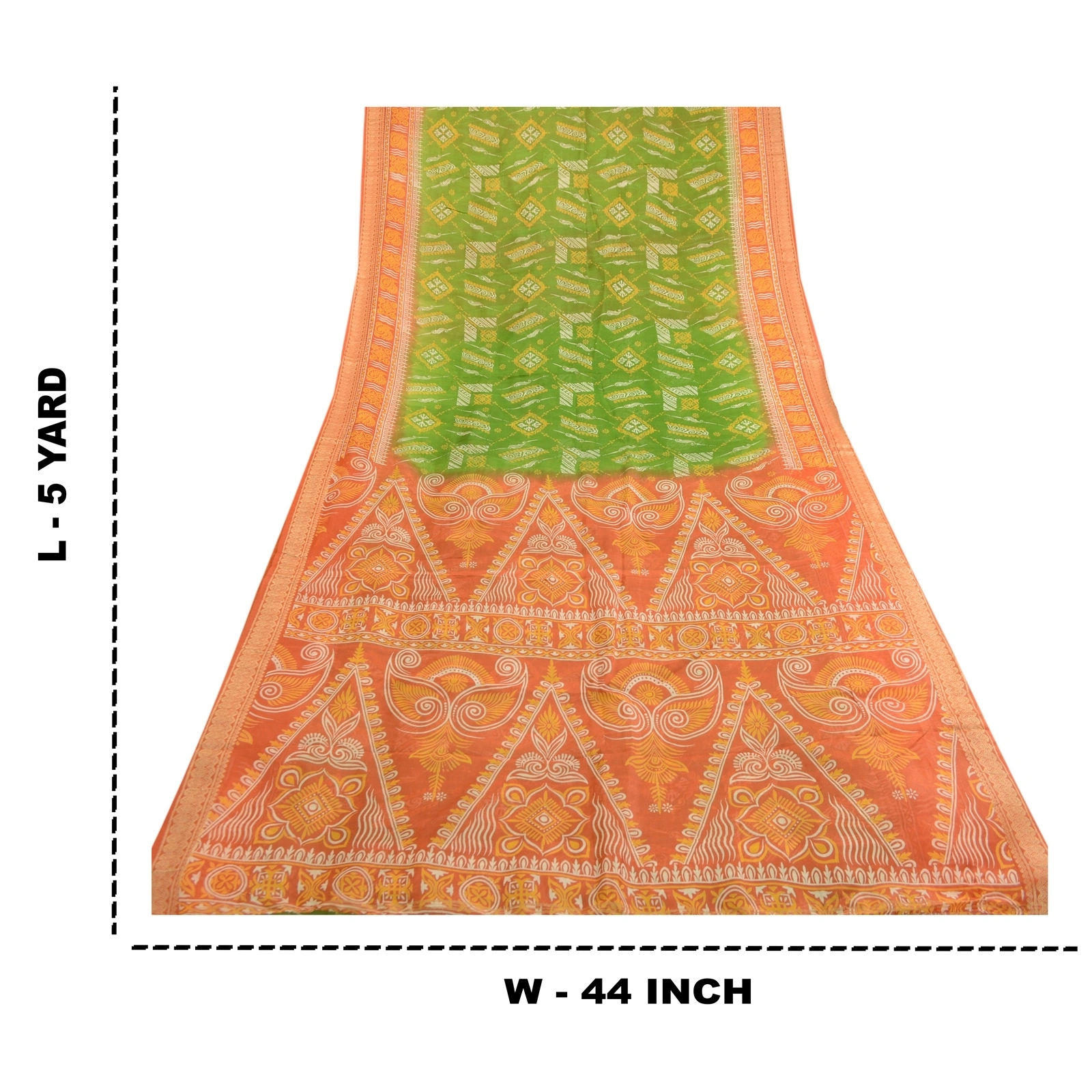 Sanskriti Vintage Sarees Green Printed 100% Pure Silk Sari Soft 5Yd Craft Fabric, PR-63298-Green-Pure Silk-9