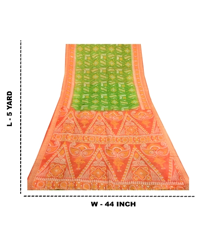 Sanskriti Vintage Sarees Green Printed 100% Pure Silk Sari Soft 5Yd Craft Fabric, PR-63298-Green-Pure Silk-9