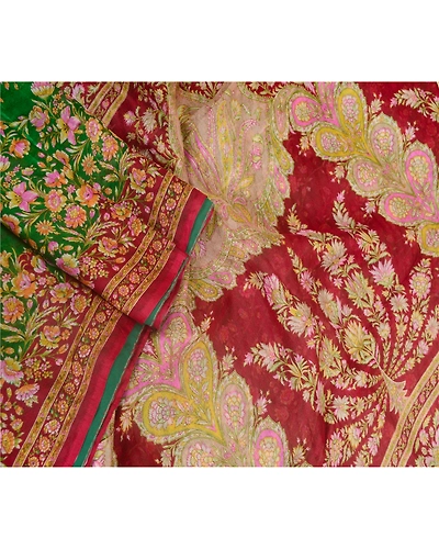 Sanskriti Vintage Sarees Green &amp; Purple Printed Pure Silk Sari 5Yd Craft Fabric, PR-63314-Green &amp; Purple-Pure Silk-2