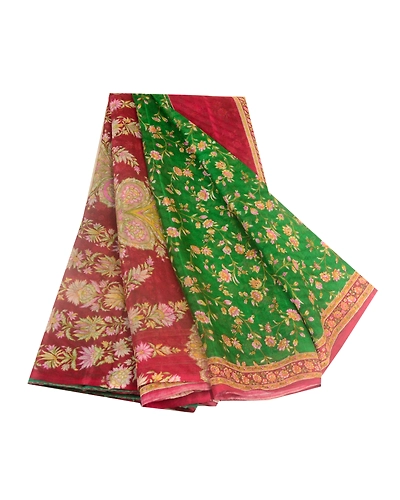 Sanskriti Vintage Sarees Green &amp; Purple Printed Pure Silk Sari 5Yd Craft Fabric, PR-63314-Green &amp; Purple-Pure Silk-6