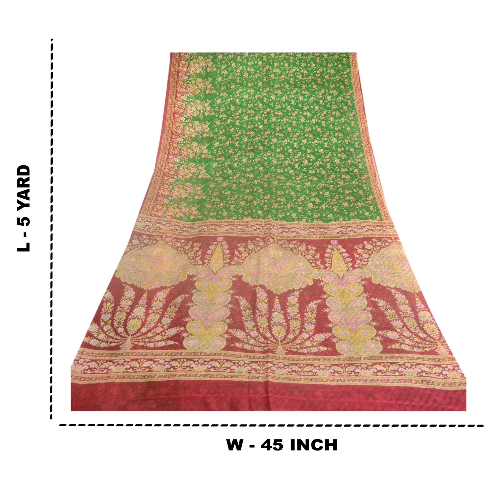 Sanskriti Vintage Sarees Green &amp; Purple Printed Pure Silk Sari 5Yd Craft Fabric, PR-63314-Green &amp; Purple-Pure Silk-8