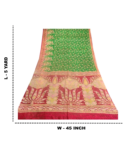 Sanskriti Vintage Sarees Green &amp; Purple Printed Pure Silk Sari 5Yd Craft Fabric, PR-63314-Green &amp; Purple-Pure Silk-8