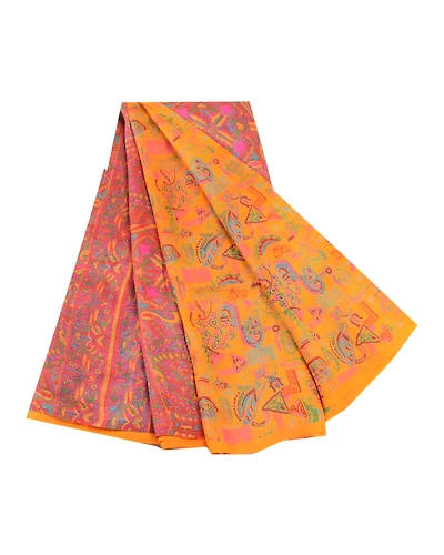 Sanskriti Vintage Sarees Indian Yellow 100% Pure Silk Printed Sari Craft Fabric, PR-63332-Yellow-Pure Silk-6