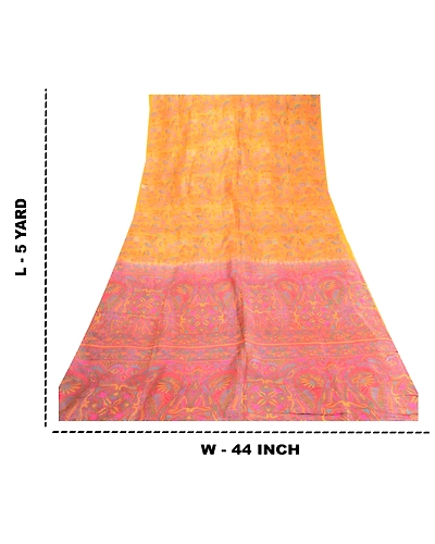 Sanskriti Vintage Sarees Indian Yellow 100% Pure Silk Printed Sari Craft Fabric, PR-63332-Yellow-Pure Silk-8