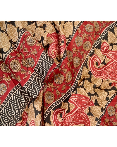 Sanskriti Vintage Sarees Black &amp; Red Pure Silk Printed Sari Floral Craft Fabric, PR-63335-Black &amp; Red-Pure Silk-2