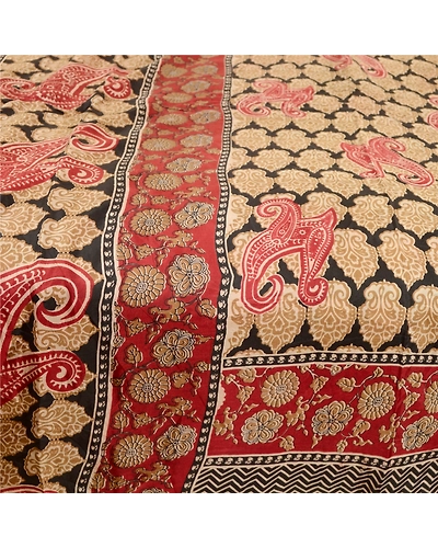 Sanskriti Vintage Sarees Black &amp; Red Pure Silk Printed Sari Floral Craft Fabric, PR-63335-Black &amp; Red-Pure Silk-3