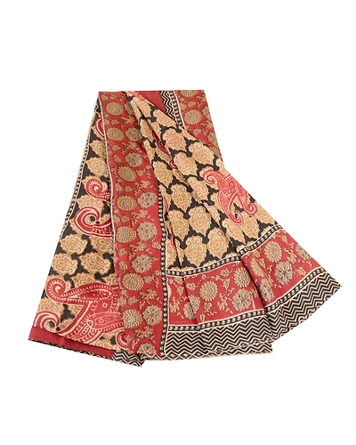 Sanskriti Vintage Sarees Black &amp; Red Pure Silk Printed Sari Floral Craft Fabric, PR-63335-Black &amp; Red-Pure Silk-6