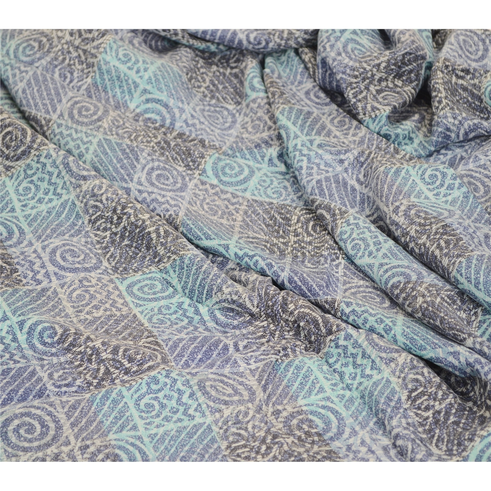 Sanskriti Vintage Sarees Blue Pure Silk Printed Sari Floral Soft Craft Fabric, PR-63341-Blue-Pure Silk-1