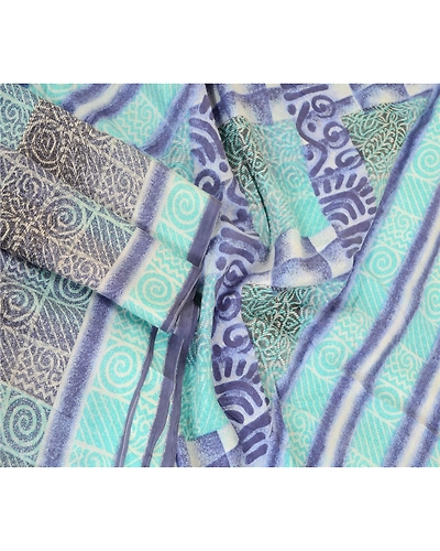 Sanskriti Vintage Sarees Blue Pure Silk Printed Sari Floral Soft Craft Fabric, PR-63341-Blue-Pure Silk-3