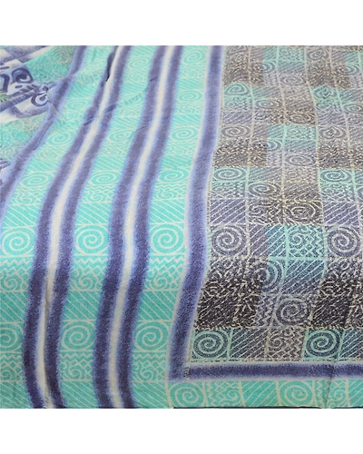 Sanskriti Vintage Sarees Blue Pure Silk Printed Sari Floral Soft Craft Fabric, PR-63341-Blue-Pure Silk-4