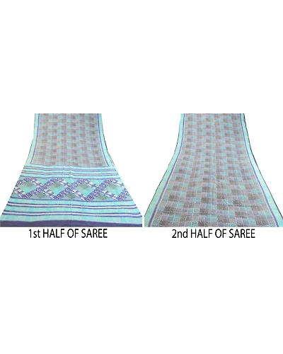 Sanskriti Vintage Sarees Blue Pure Silk Printed Sari Floral Soft Craft Fabric, PR-63341-Blue-Pure Silk-5