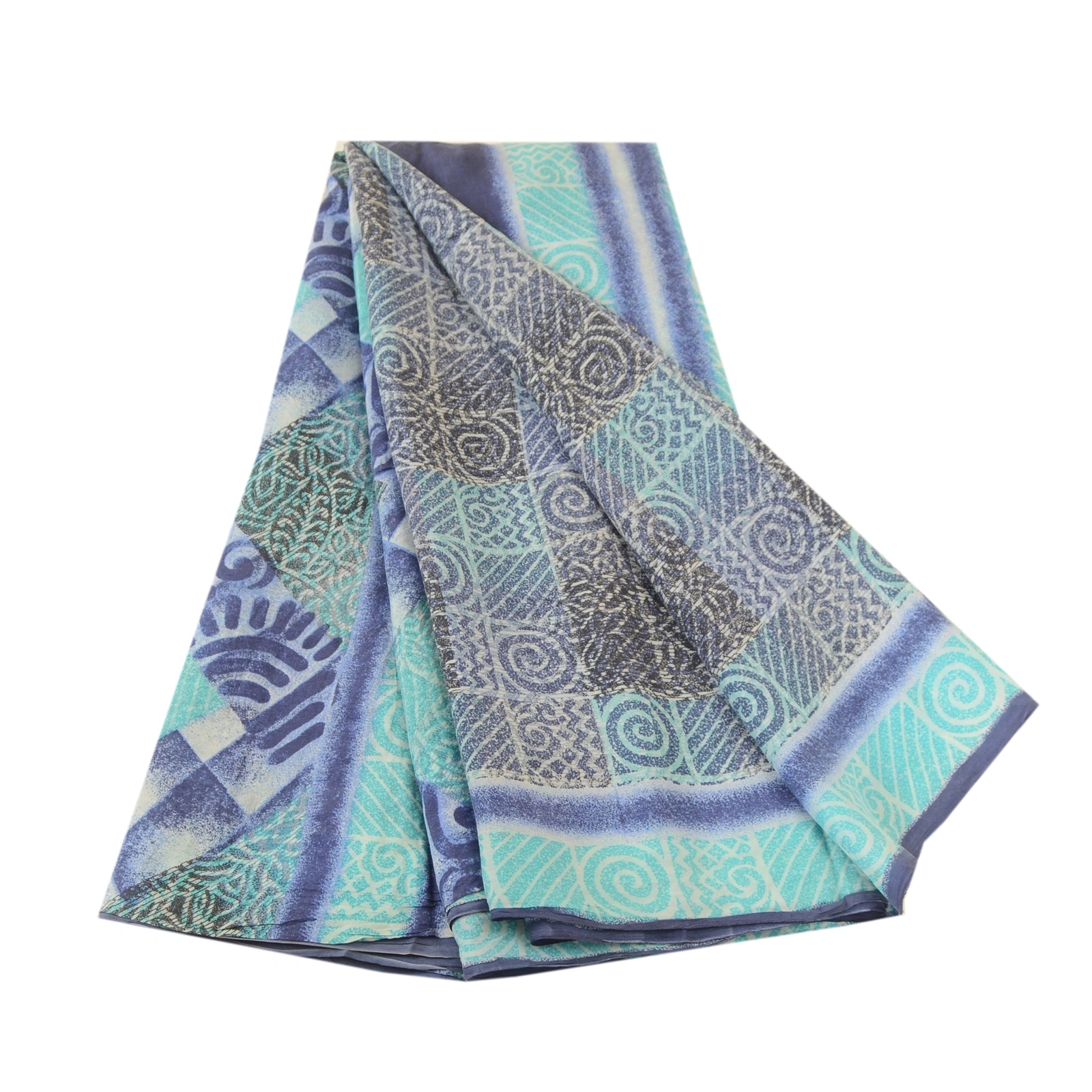 Sanskriti Vintage Sarees Blue Pure Silk Printed Sari Floral Soft Craft Fabric, PR-63341-Blue-Pure Silk-7