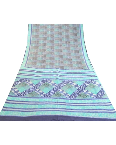 Sanskriti Vintage Sarees Blue Pure Silk Printed Sari Floral Soft Craft Fabric, PR-63341-Blue-Pure Silk-8